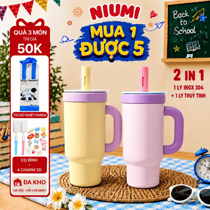 Ly giữ nhiệt lõi thuỷ tinh DOFI NIUMI cao cấp - Ly giữ nóng lạnh, dung tích lớn, dễ mang theo