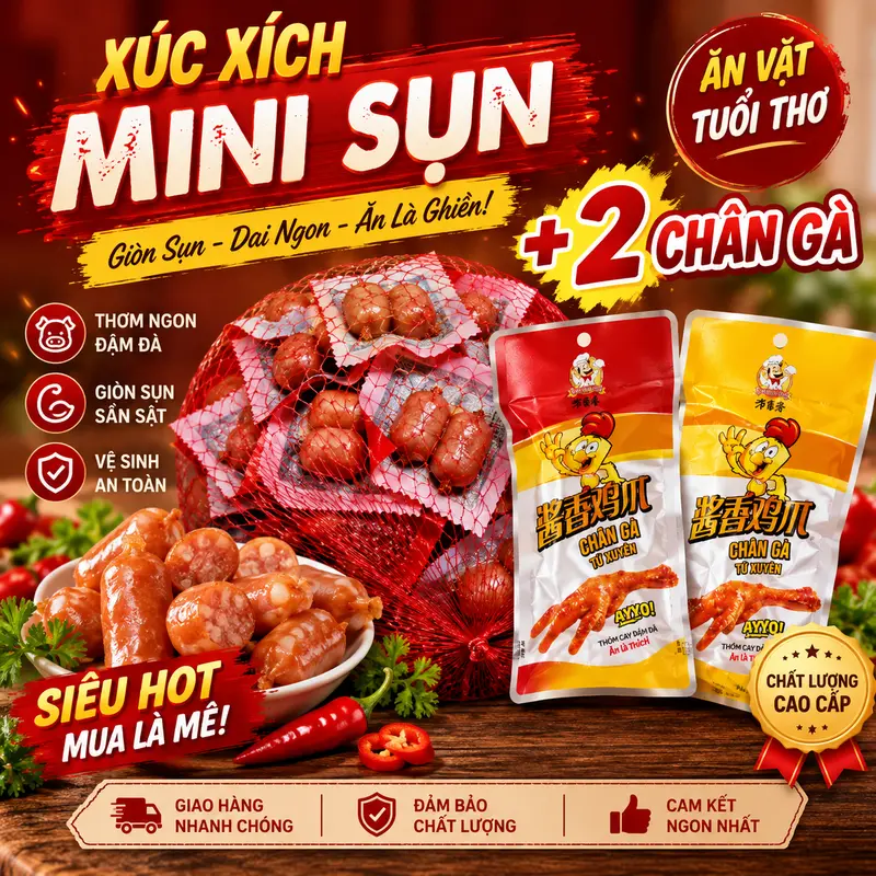 Ready-to-Eat Crunchy Cartilage Sausage Combo, Mildly Spicy, 2 Pieces per Pack, with 2 Free Chicken Feet