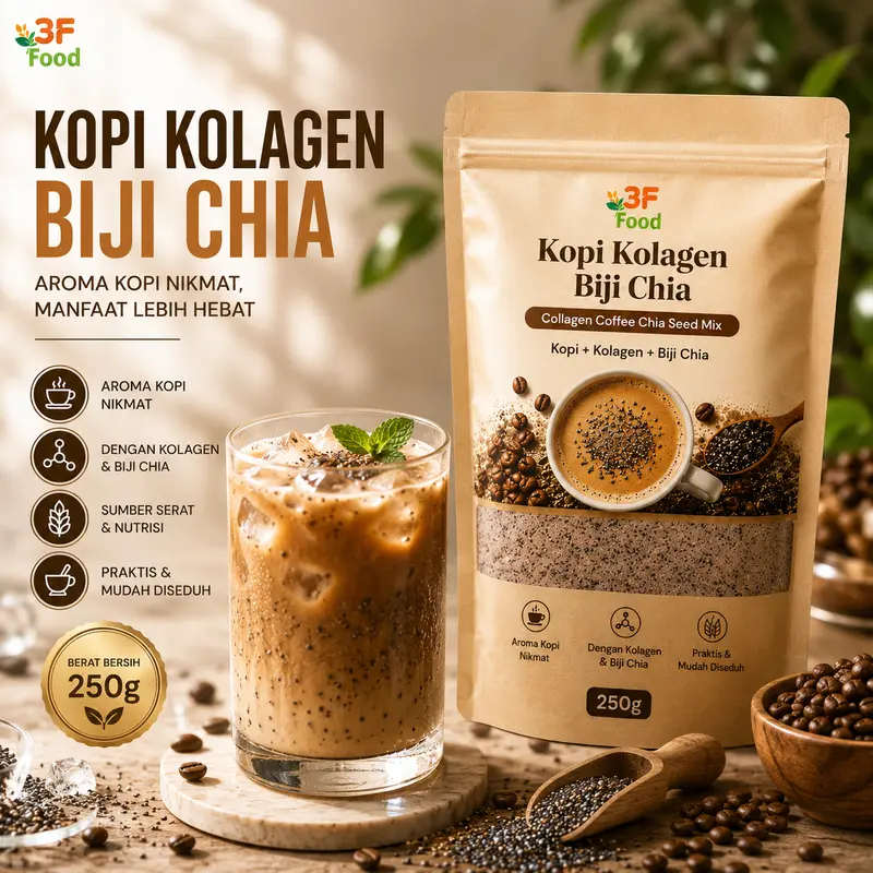 3F Food Kopi Kolagen Biji Chia – Minuman Kopi Kolagen dengan Chia Seeds