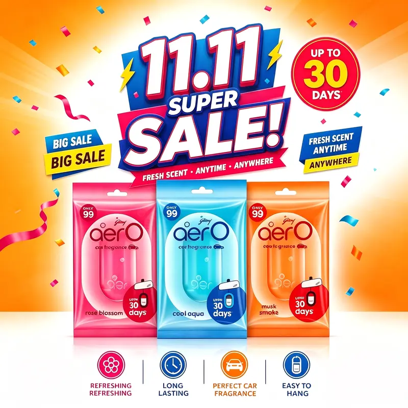 [10.10 Pre-SALE] Hanging Car Freshener, Assorted Pack of 3 Godrej Aer O Car Fragrance Air Freshener | Up To 30 Days Long‑Lasting , Deodorizer For Car Rearview Mirror