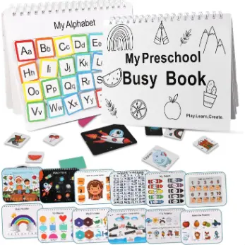 Libro ocupado con 30 temas , Juguetes para niños y aprendizaje temprano, Libros ocupados preescolares para niños pequeños, Libro para colorear de rastreo（sin bolígrafo).