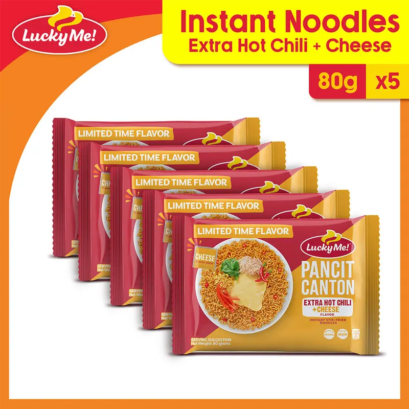 Lucky Me! Pancit Canton Extra Hot Chili + Cheese, 80g × 5, New