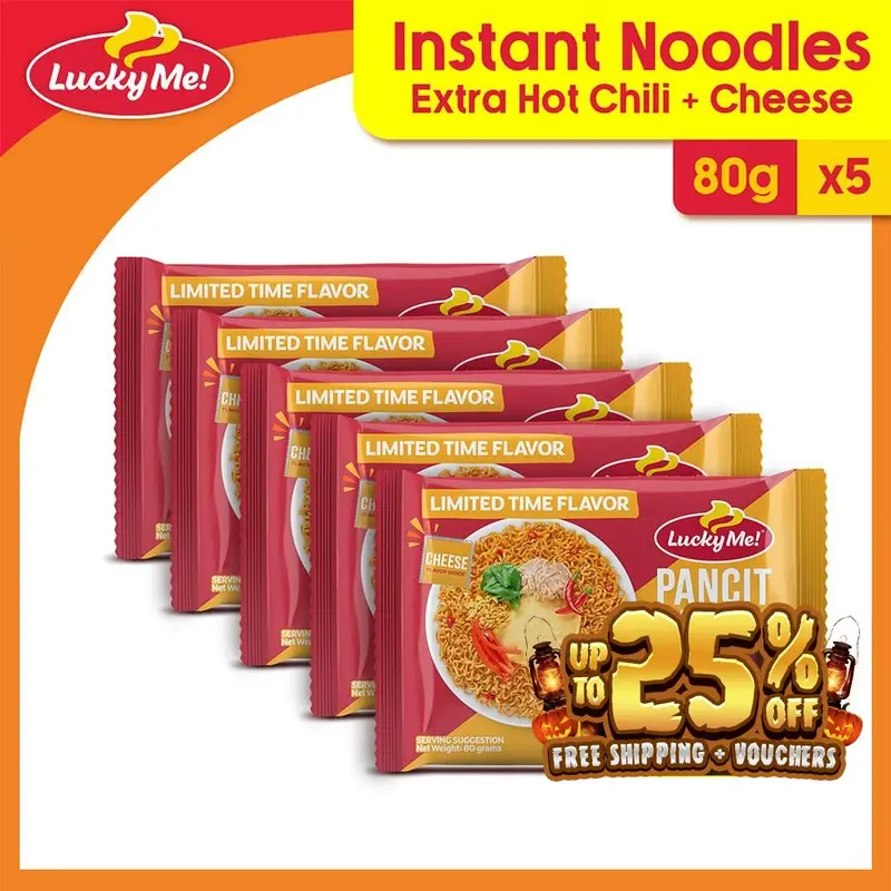 Lucky Me! Pancit Canton Extra Hot Chili + Cheese, 80g x 5