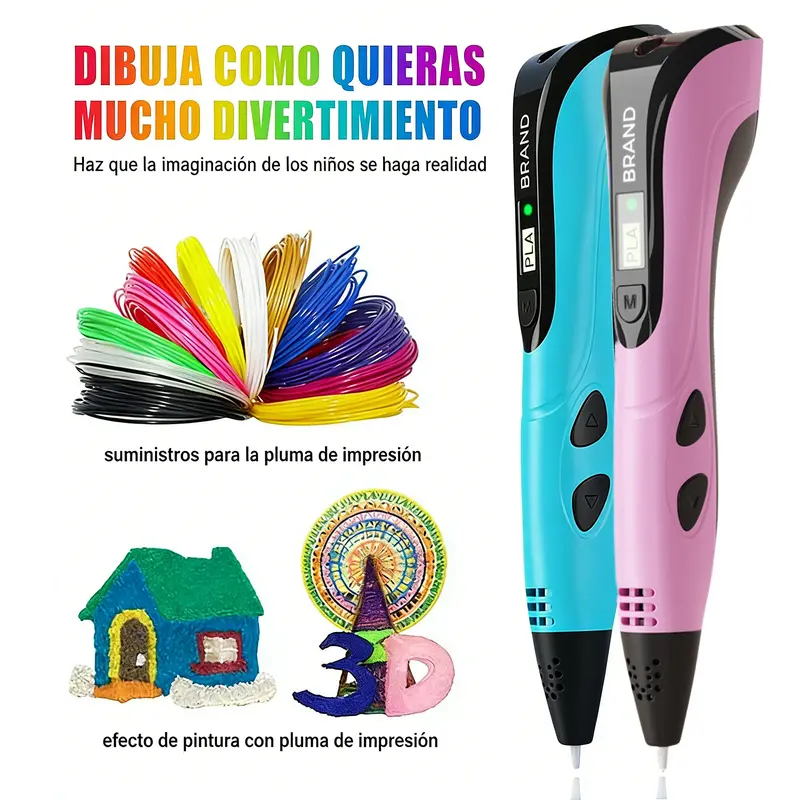 Bolígrafo de Impresión 3D con USB Tipo C, Pluma 3D para Crear Figuras y Dibujos en 3D, Incluye Filamento PLA de 3 Colores y Plantillas, Kit de Manualidades DIY Creativas