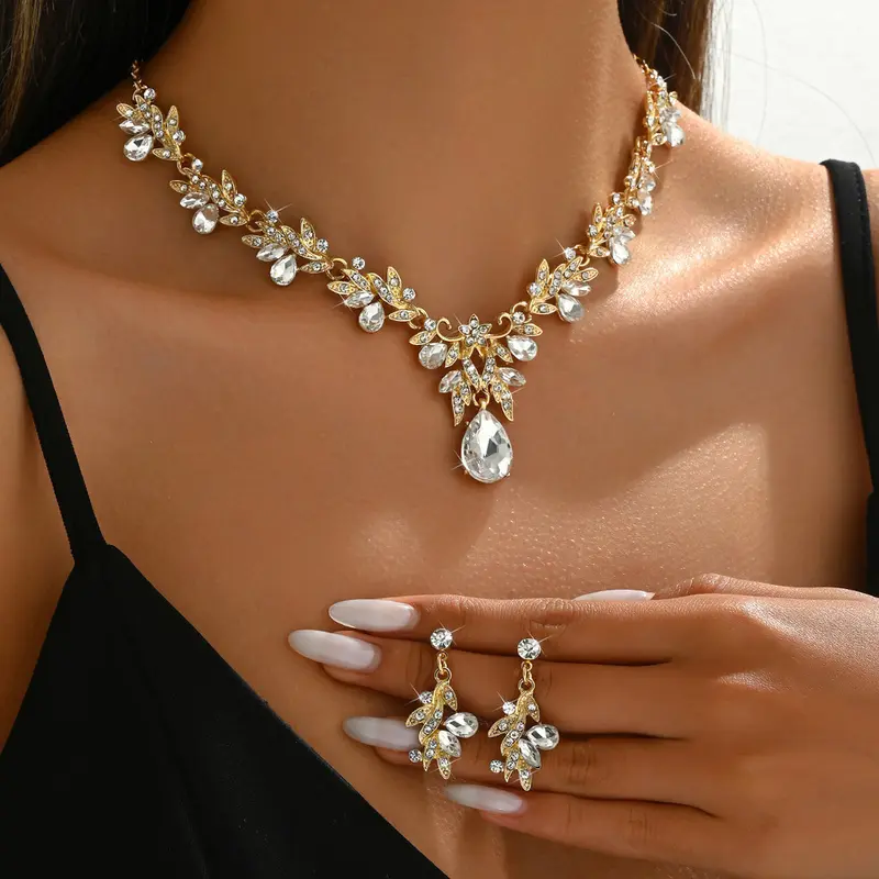 Conjunto De Estilo Ins Brincos E Colar De Noiva Com Cristal Vestido De Noiva Acessórios Para Vestido De Banquete