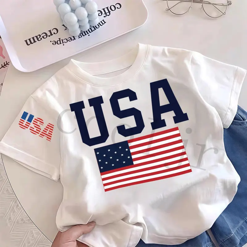 Kinder-T-Shirt mit USA-Flaggenprint im amerikanischen Retro-Stil, für Jungen und Mädchen von 3–15 Jahren (90–150 cm), per Nachnahme
