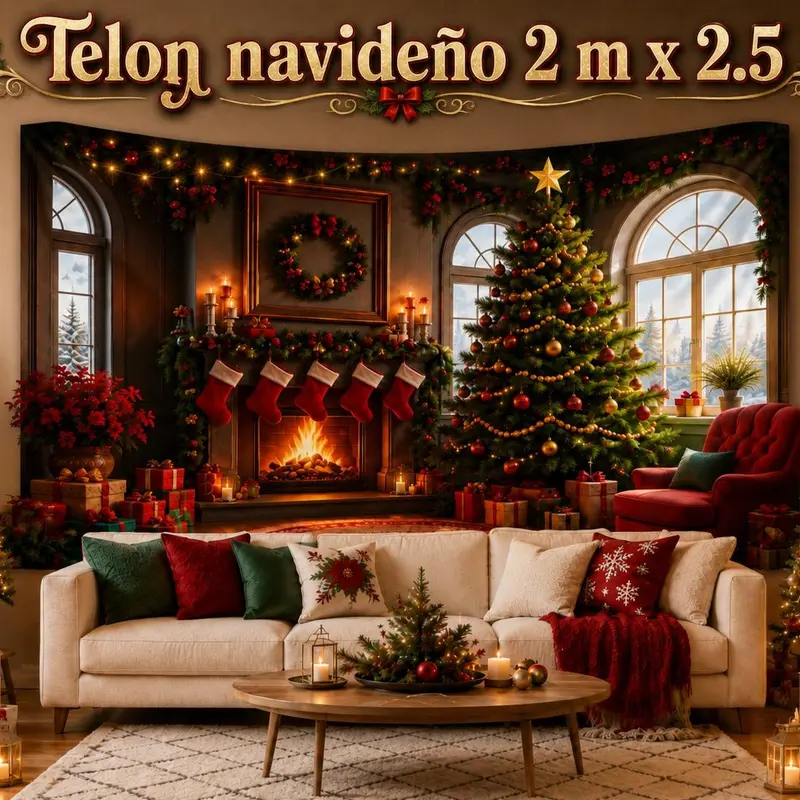 Large Christmas Backdrop, 2 m x 2.5 m, 6 Designs for Festive Walls, Parties and Photos, Supports Included