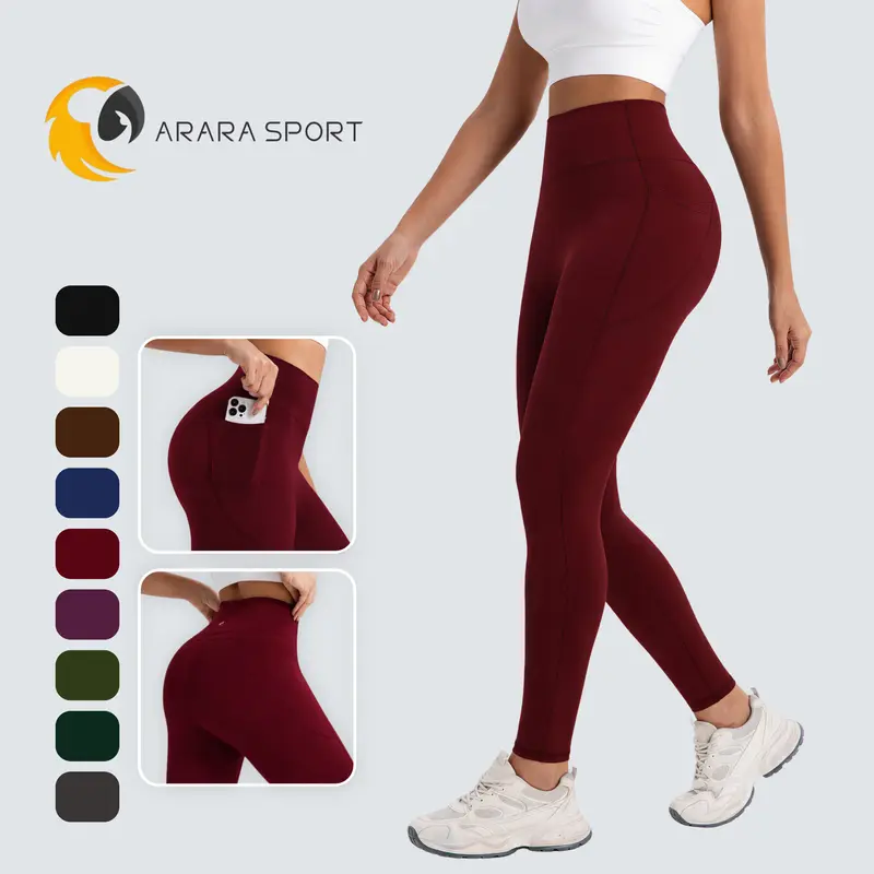 ARARA SPORT 女士高腰训练紧身裤 侧袋纯色聚酰胺面料 防透舒适运动款