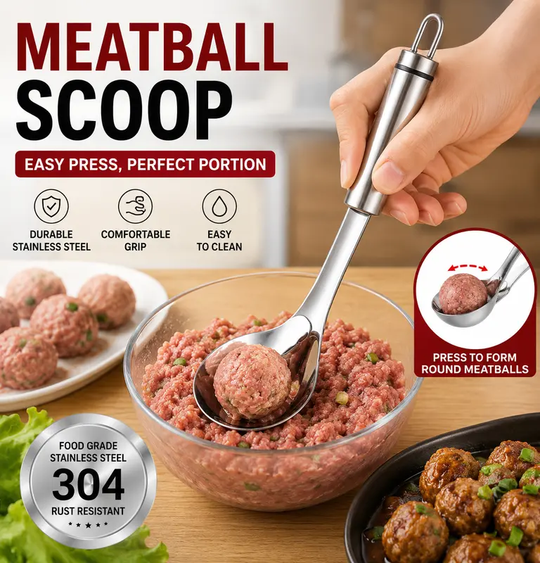 Stainless Steel Meatball Maker Spoon, Non-Stick Squeeze Scoop for Meatballs, Fish Balls and Shrimp Paste