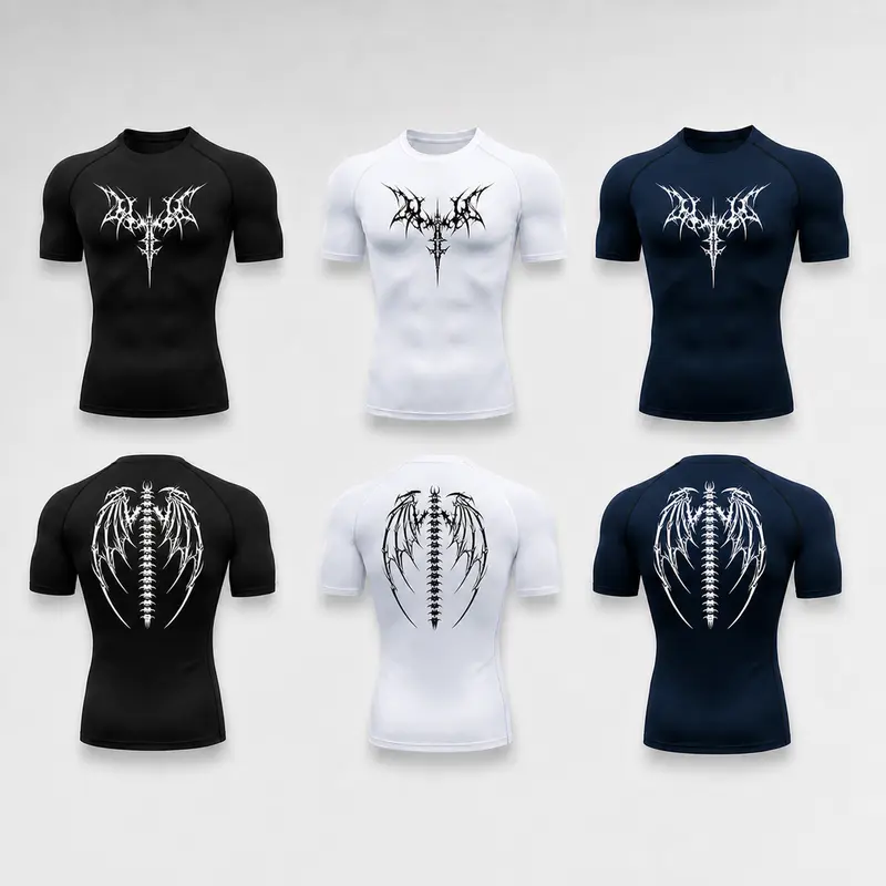 Herren-Kompressionsshirt für Sport mit Print vorn und hinten, schnelltrocknend, atmungsaktiv und stark dehnbar, für Basketball, Laufen und Training