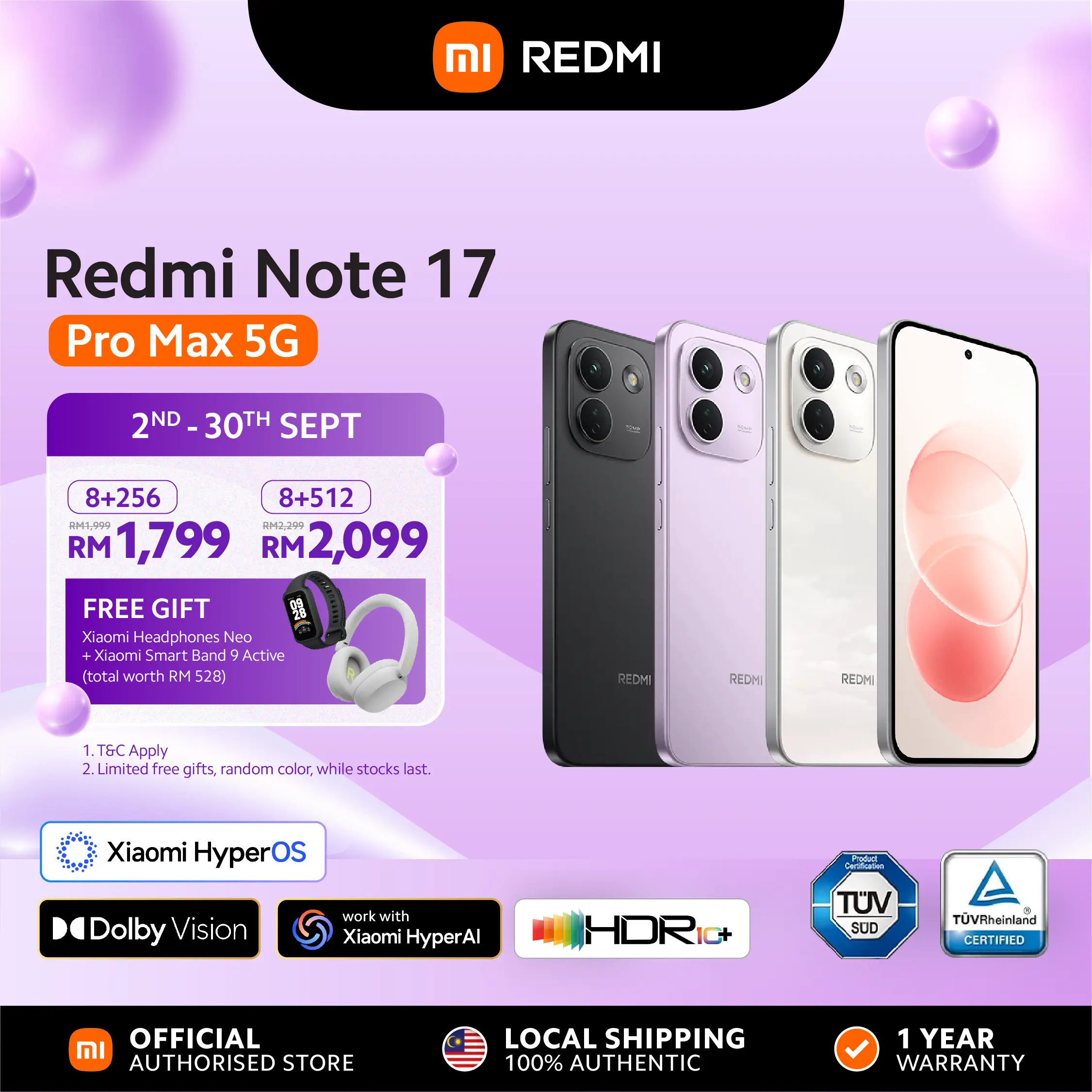 REDMI Note 17 Pro Max 5G, 10000mAh Battery, 100W HyperCharge, 6.83-Inch 3500-Nit AMOLED Display, Snapdragon 6 Gen 5, IP69K, 3m Drop