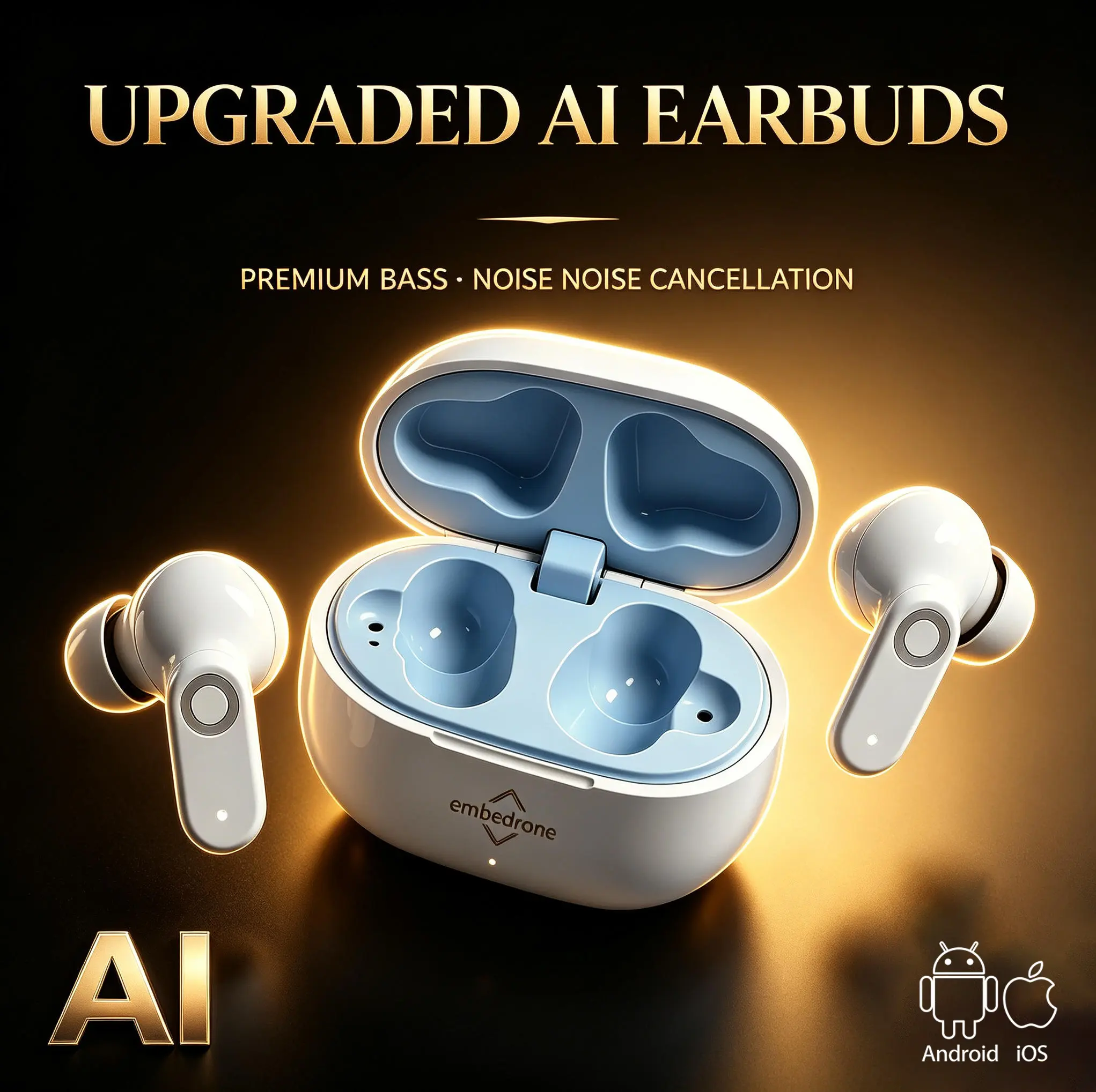 Audífonos intraaurales inalámbricos EMBEDRONE J-16 Plus Pods Pro, versión 2026 mejorada con traducción por IA, cancelación activa de ruido, sonido estéreo con graves potentes, TWS, compatibles con llamadas, juegos, Android e iOS, resistentes al agua