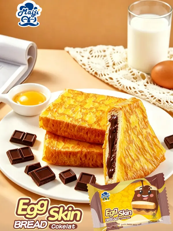 Maiji Instant Crispy Soft Egg Bread, Chocolate and Milk, 18 Pieces
