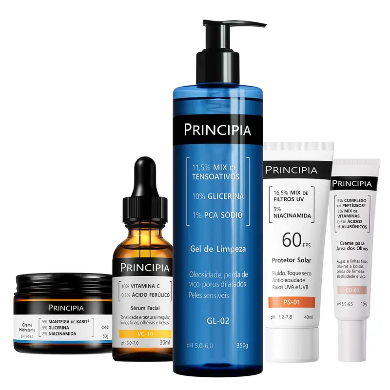 Principia Complete Glow Skincare Kit GL-02 + CH + VC + PS + CO-01 for Signs of Aging, Dark Spots and Fine Lines