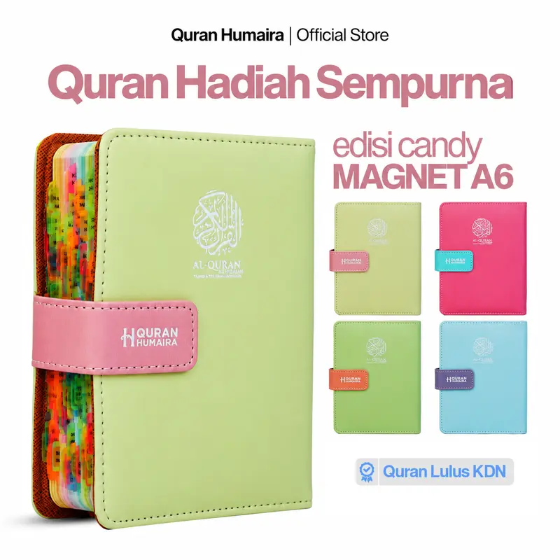 Quran Humaira Candy Magnet A6迷你口袋版《古兰经》，彩色诵读规则与译文，磁吸封面