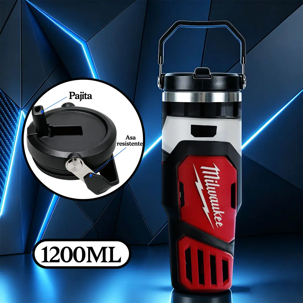 Milwaukee 1200ml不锈钢保温杯，带提手，冷热保温12小时，适合车载及日常使用，#TSSY