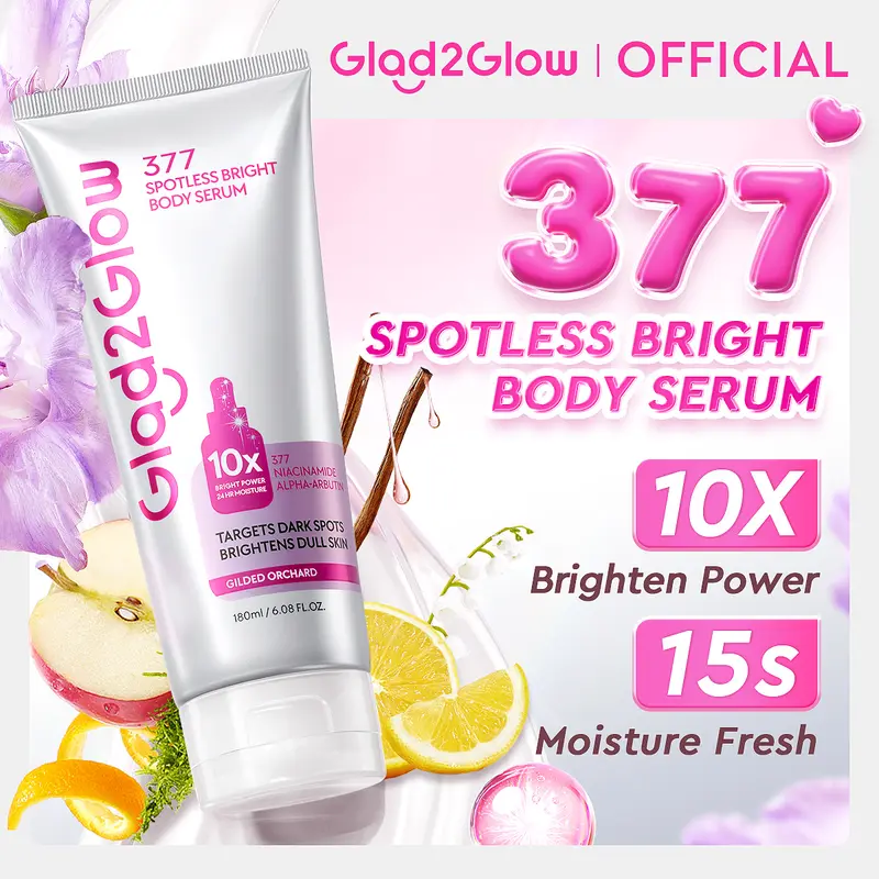 [NEW LAUNCH] Glad2Glow 377  Spotless Bright Body Serum 180ml Lightweight Texture with Niacinamide Hydration Even Out Skin Tone Smell Fresh & Luscious & Fragrant All Day