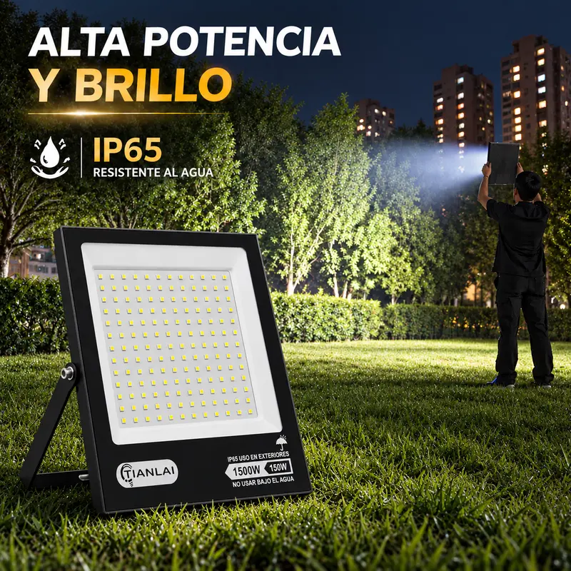TIANLAI LED Floodlight, 50W/100W/150W, 2400lm/4200lm/6000lm, IP65 Rain-Resistant, 6500K White Light, 127V