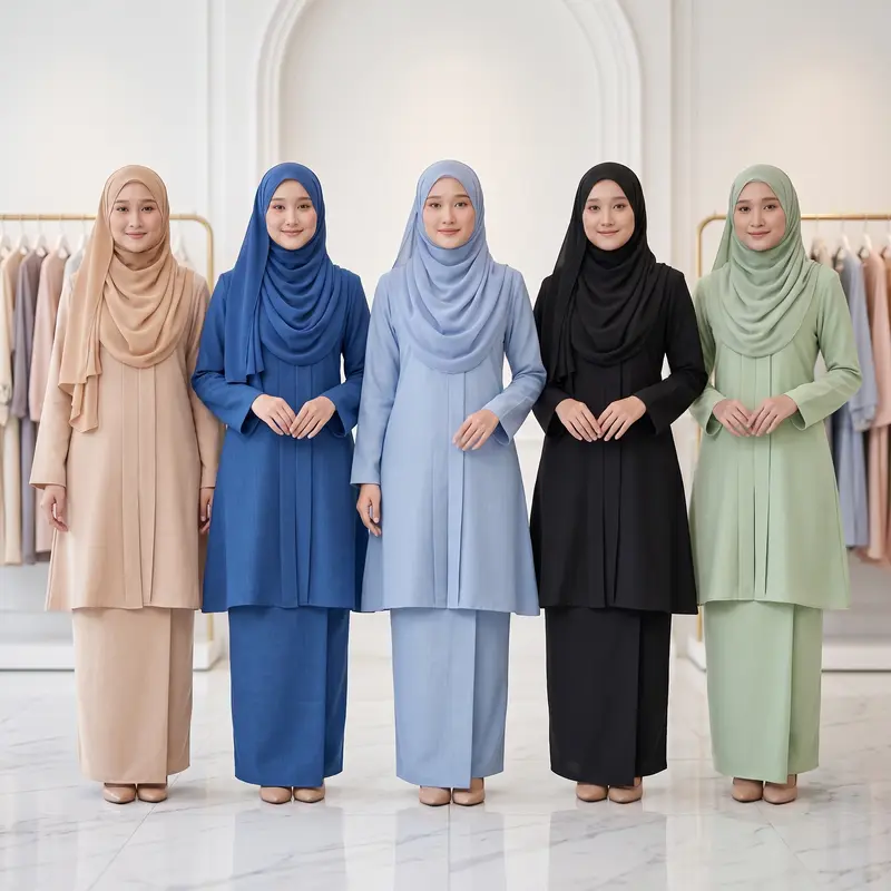 MEERAB FASHION Cotton-Linen Kurung Kebaya with Pleated Batik Skirt