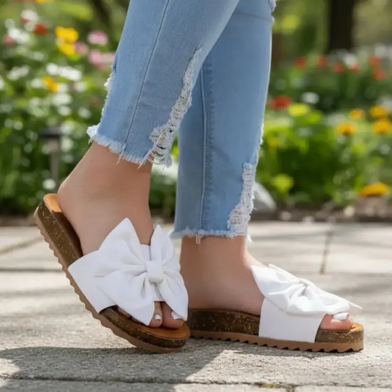 Women’s Bow Sandals with Cork Soles for Comfortable, Stylish Everyday Wear