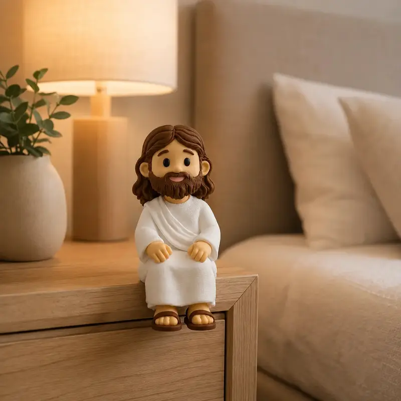 Mini Jesus Sentado Decorativo | Enfeite Religioso Católico para Monitor Mesa Carro Prateleira e Nicho | Impressão 3D