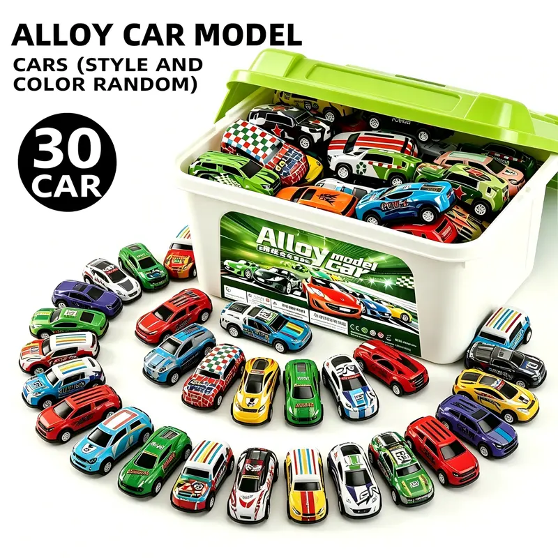 20/30-Piece Pull-Back Metal Toy Car Set with Storage Box, Sports and Classic Models, Ages 3+