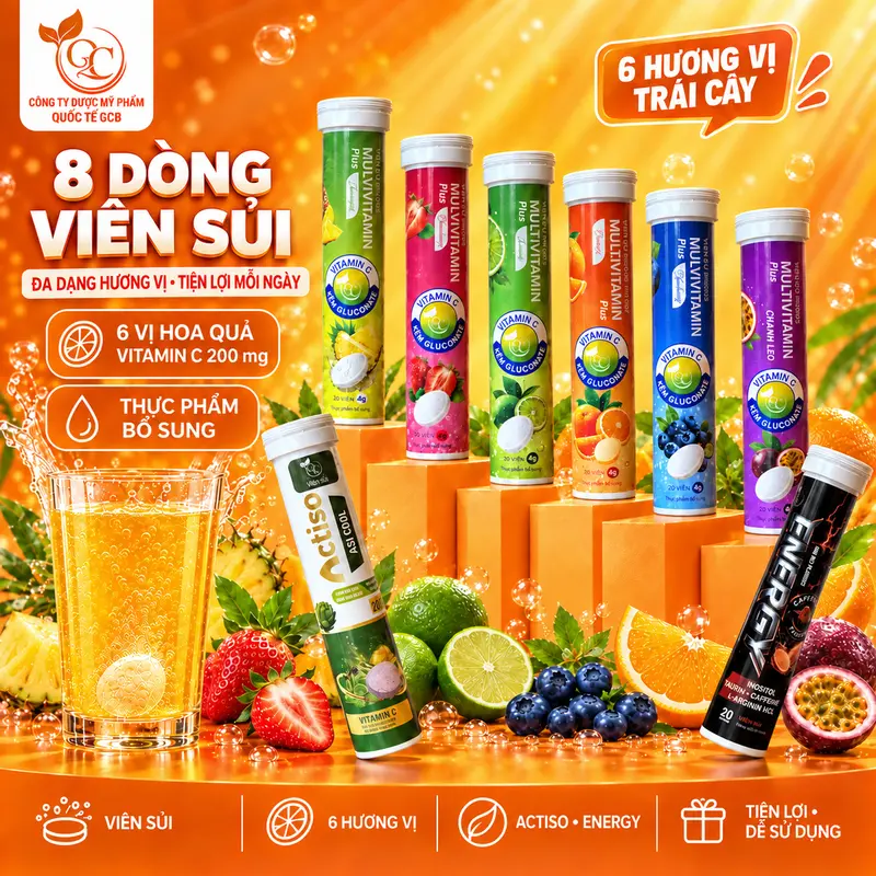 [Deal Mở Bán] Viên C Sủi Multi Vitamin Bổ Sung vitamin và khoáng chất, hương hoa quả 8 vị - Tuýp 20 Viên
