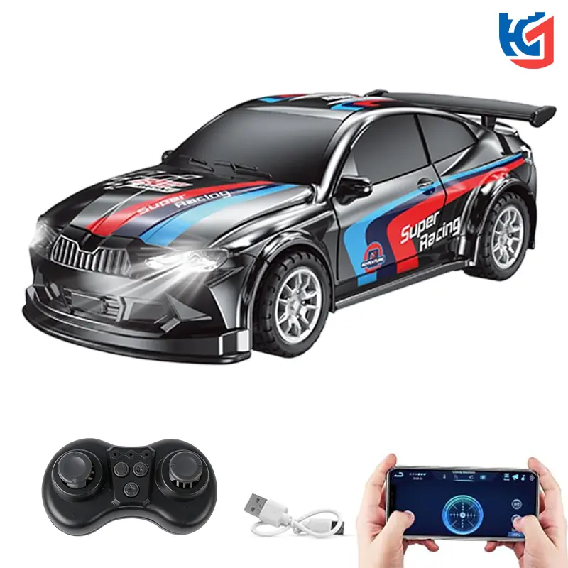 HJ toys : Mini Carro RC 1:64 com LED | Controle Remoto 2.4GHz e APP Celular | 3 Velocidades, Liga Recarregável USB, Sensor de Gravidade e Trajetória Personalizada