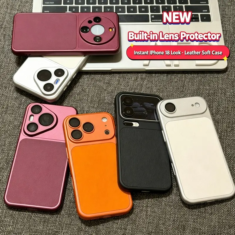NEW iPhone 18 Look Phone Case with Built-in Lens Protector Premium Leather Soft TPU Cover Shockproof For iPhone 11 13 15 16 14 12 17 Pro Max 17Air