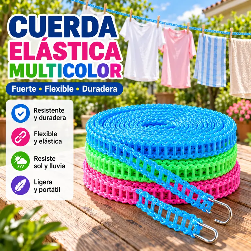 Verstellbare 5-m-Wäscheleine, 6er-Pack in Rosa, Blau und Grün, tragbare Reisewäscheleine für drinnen und draußen, Camping, Zuhause und Hotel (5 m)