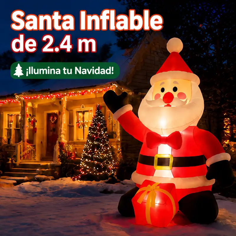 2.4m Inflatable Santa Claus with Gift Box and LED Lights, Outdoor Christmas Decoration for Garden, Patio and Home