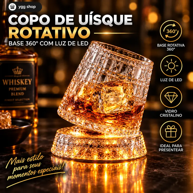 360° Rotating Whisky Glass, 280 mL, with Rotating Base and LED Light