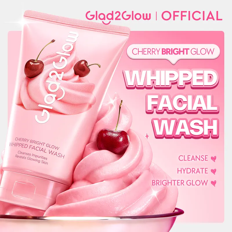 [NEW LAUNCH ON 23 Sep.]Glad2Glow Cherry Bright Glow Whipped Facial Wash 100g with 2% Niacinamide for Deep Cleansing Hydration Brighter Glow