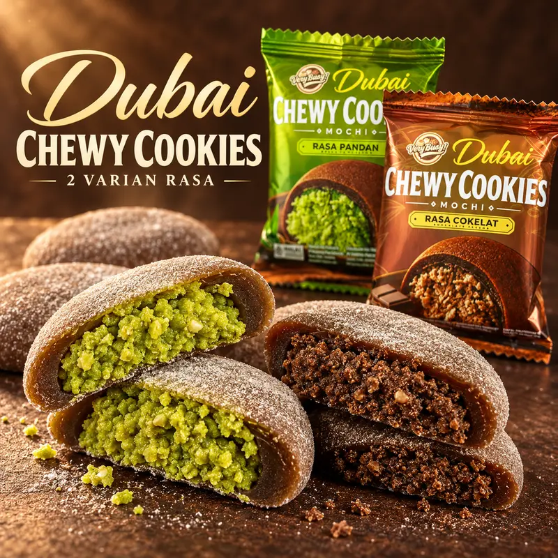 Dubai Chewy Mochi Cookies, Chocolate and Pandan Flavours, 10 × 28 g (280 g), Cash on Delivery