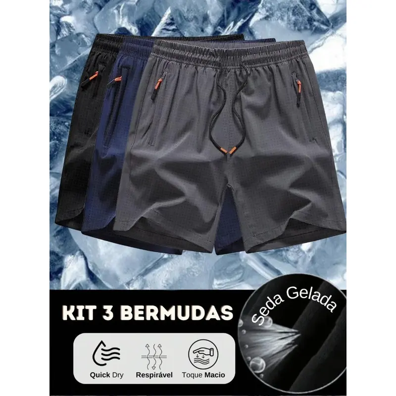 3er-Set Herren-Bermudashorts aus strukturiertem Ice-Silk-Material – dreifacher Komfort und Stil