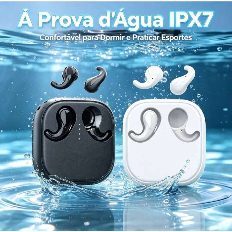 Fone de Ouvido Estéreo Sem Fio T70 Bluetooth 5.4 com Microfone e Caixa de Carregamento Longa Duração Preto/Branco IPX7