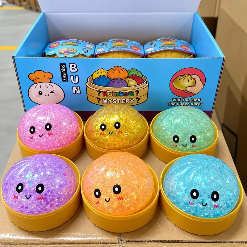 JB-Squishy Bakpao Manik Gliter 8.5cm Rainbow Mystery Box – Mainan Remas Lucu Glitter Kawaii
