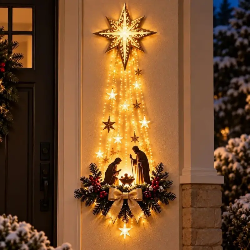 Estrella de la Fe de Belén Decoración de pared de Natividad iluminada para hogar sala dormitorio navideño decoración festiva para temporada navideña iluminación cálida para ambientar espacios navideños decoración navideña de alta calidad para regalar o de