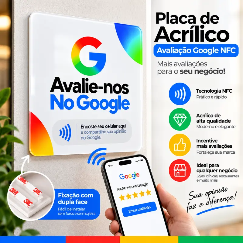 Placa Avaliação Google por Aproximação NFC