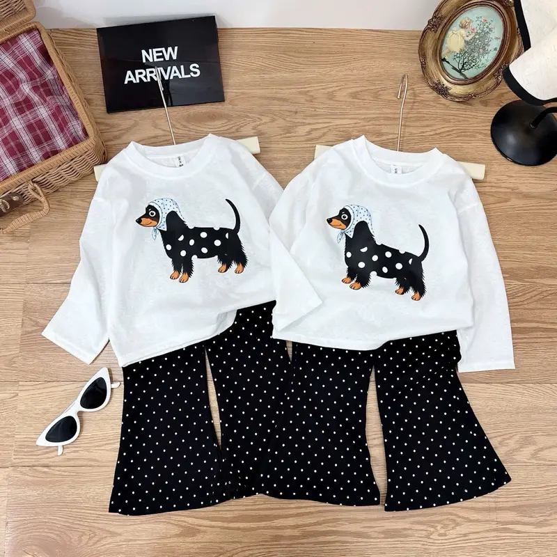 Sét Áo in chó Quần UMI  chấm bi siêu xịn và xinh cho bé gái - Thiết kế đáng yêu, chất liệu mềm mại, phù hợp cho bé gái