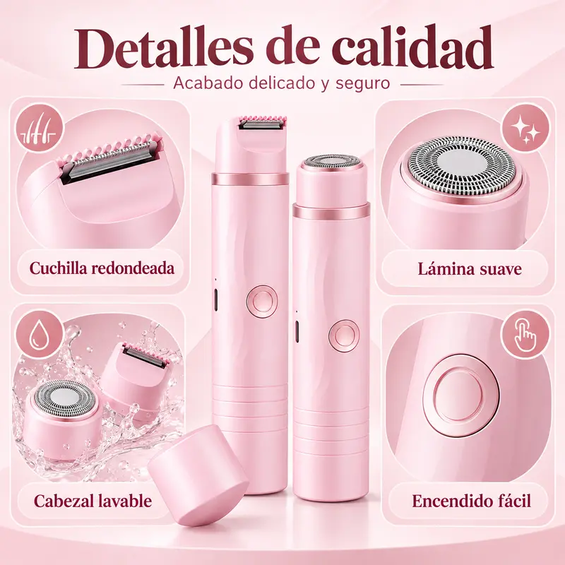 Pink 2-in-1 Women's Electric Facial and Body Hair Trimmer with Ceramic Blade and Round Head