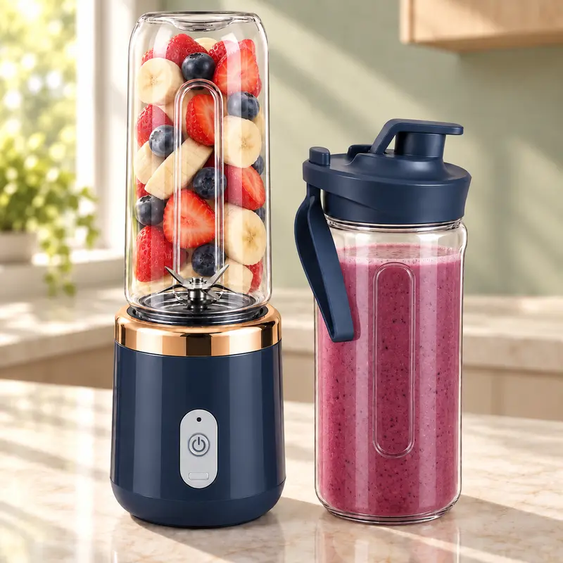 Licuadora personal portátil eléctrica para smoothies, jugos y batidos de proteína, con vaso deportivo para llevar y cuchillas de acero inoxidable, libre de BPA