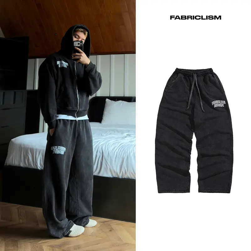 FABRICLISM New-Release Wide-Leg Washed Fleece Trousers, 400 GSM, 3D Embroidery, Non-Pilling Fabric