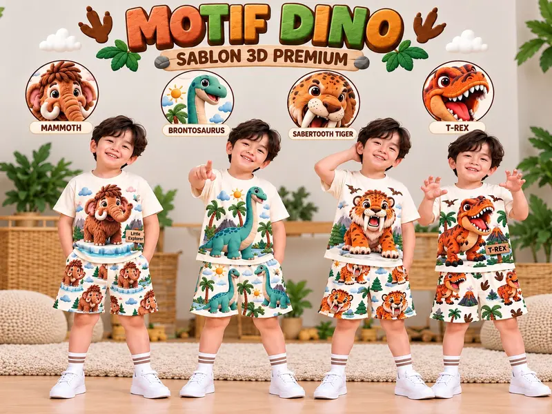 Conjunto infantil FOYA Kids para menino, camiseta e shorts com estampa premium 3D de dinossauro, tecido baby terry, para 1 a 6 anos