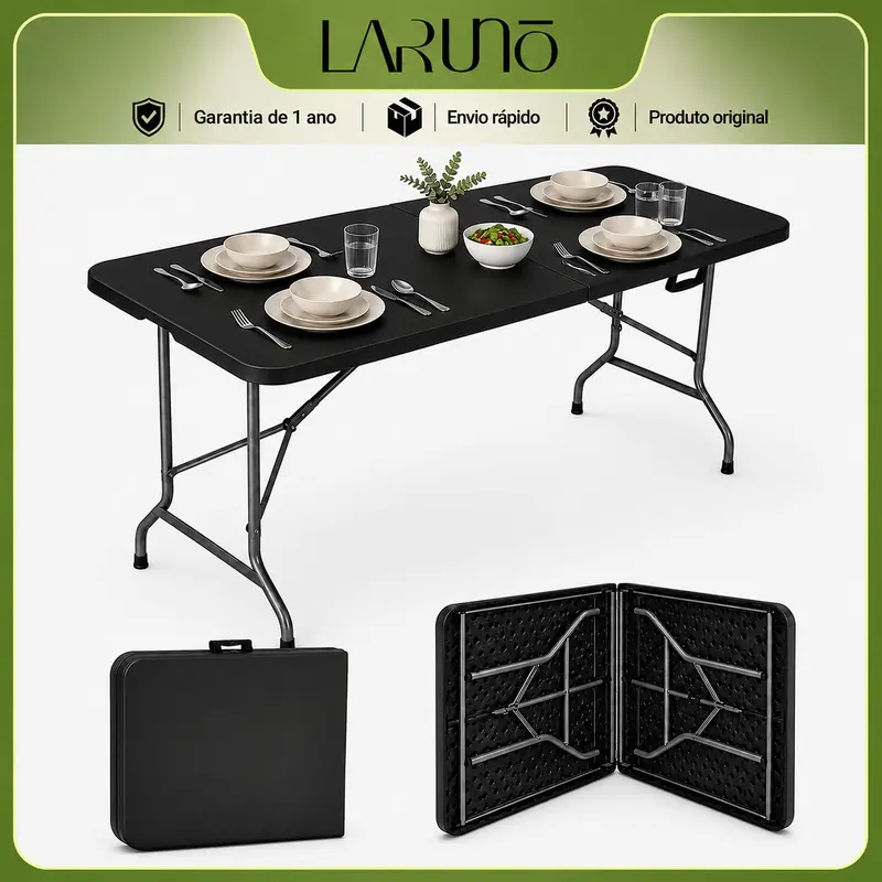 Mesa Dobrável Portátil LARUNO 1,80m Tipo Maleta até 150kg
