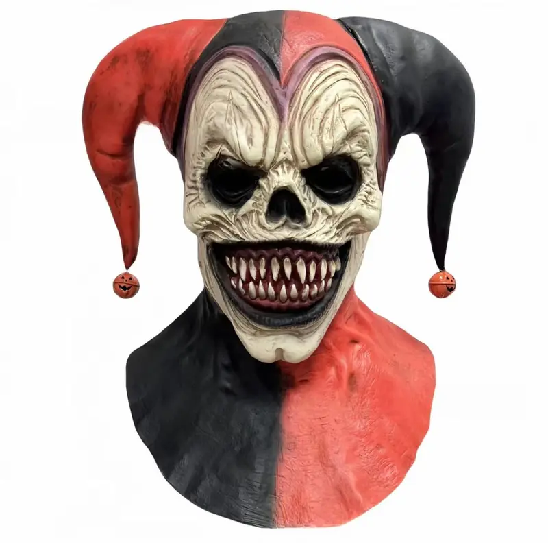 Mascara Terrorifica de Payaso Diabolico con Cuernos de Latex Cabeza Completa Careta de Bufon del Terror Para Disfraz Halloween