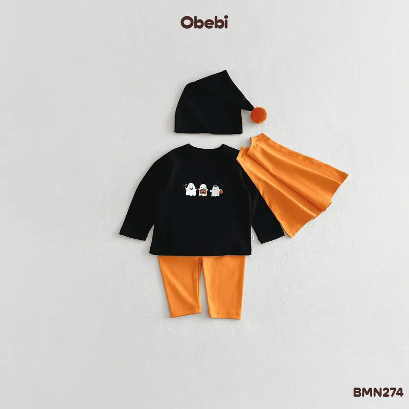Obebi BMN274 Kids' Halloween Pumpkin Costume Set with Cape and Detachable Pompom Pointed Hat, for Boys and Girls 6–22 kg