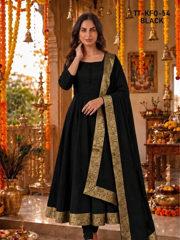 Gaun Royal Vichitra Silk Ukuran S hingga 5XL dengan Rok Mengembang 4M, TT-KFO-54