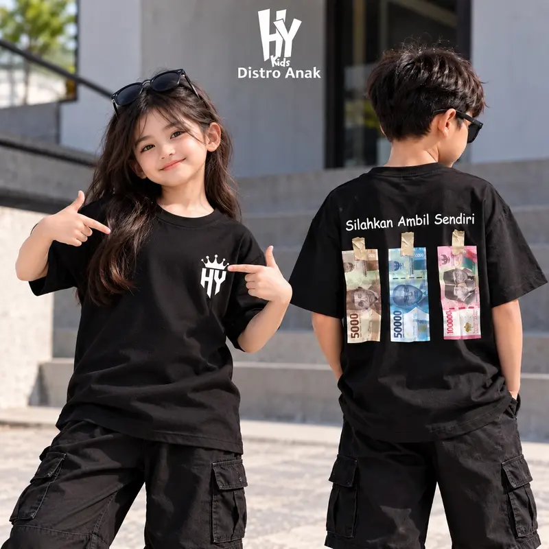 Camiseta infantil HYKIDS com estampa “Silahkan Ambil Satu”, para crianças de 1 a 12 anos, com adesivo de nome grátis