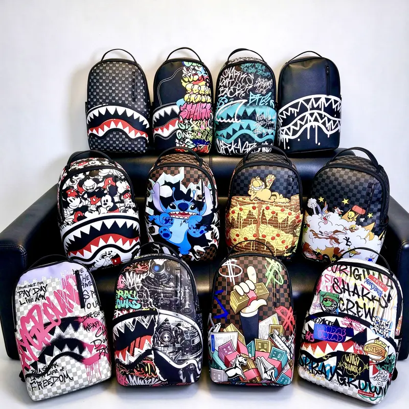 New graffiti shark-mouth trendy , fashionable casual personalized shoulder bag, unisex large-capacity student schoolbag, waterproof laptop travel bag everyday
